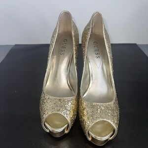 Guess Gaby Gale Glitter Gold Heels Women’s Size: 8M